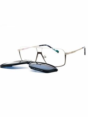 New ZEISS Men's Metal Frame Glasses with Detachable Black/Blue Clip-On Sunglass